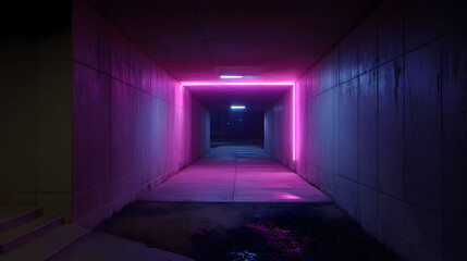 A neon-lit tunnel with vibrant colors and a sense of depth and mystery. The tunnel is a pathway, and the glow gives an aesthetic atmosphere