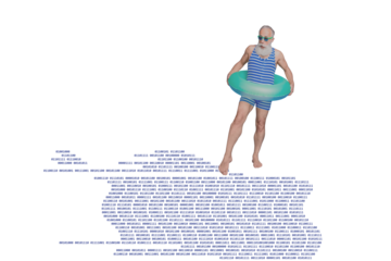 Composite photo collage of astonished old man wear swimsuit lifebuoy digital code programmer vacation isolated on painted background