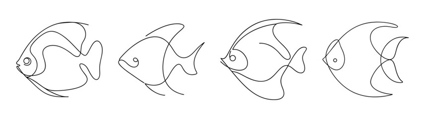 Obraz premium Discus fish collection line art sketches showing different angles and details of aquatic life