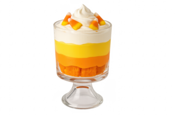 Halloween layered dessert with candy corn topping