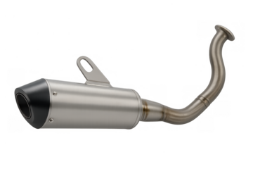 Stainless steel motorcycle exhaust muffler and pipe, aftermarket accessory for performance tuning, transparent background