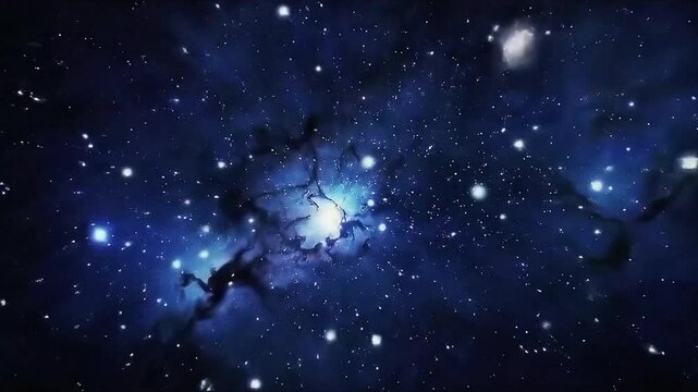 Deep Space with Bright Blue Nebula and Shining Stars

