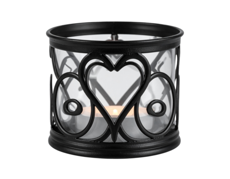  Vintage Wrought Iron Candle Holder Heart Design transparent background.