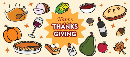 Vector Set of Thanksgiving and Autumn Holiday Elements