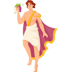 Statue of Ancient Greek God Bacchus Holding Grapes with Transparent Background