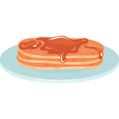 Stack Of Pancakes With Syrup On A Plate With Transparent Background