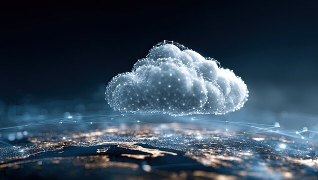 Abstract digital cloud over a globe