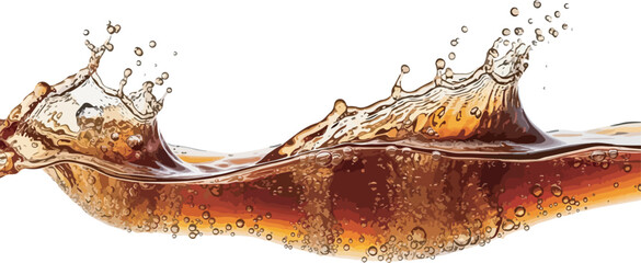 Fizzy cola or dark soda liquid wave and splash isolated on white background