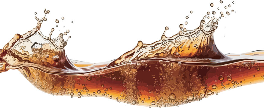 Fizzy cola or dark soda liquid wave and splash isolated on white background