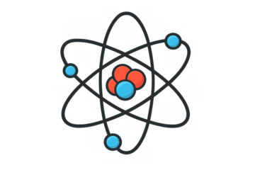 Atomic structure diagram illustrating science, physics, and chemistry concepts with orbiting electrons and nucleus