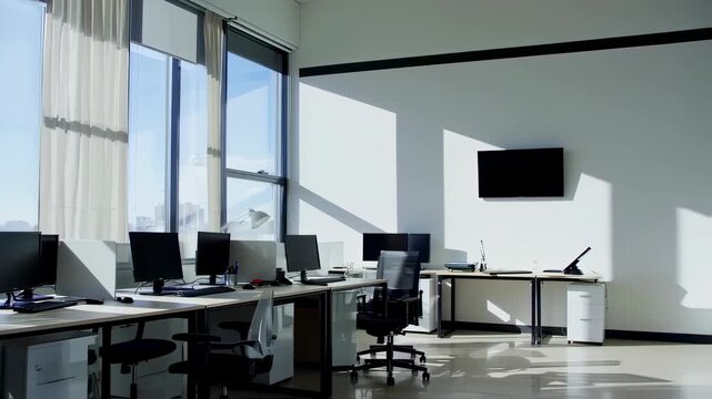 Bright Computer Lab with Modern Equipment and Natural Light.