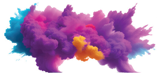 An abstract watercolor background with colorful ink splashes depicts a bright, fluffy cumulus cloudscape in the summer sky