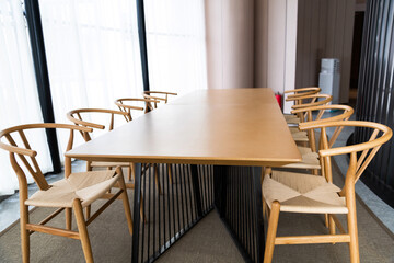 Long wooden table in the hall