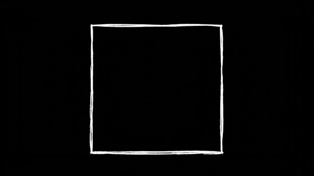 A white, chalky-style, open square on a stark black background. Simple and minimalist