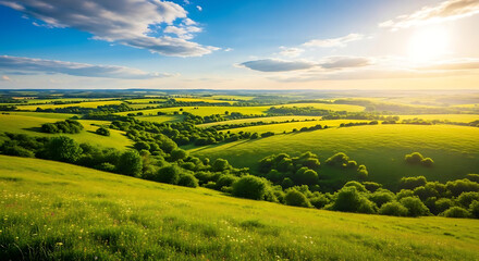 green field and blue sky