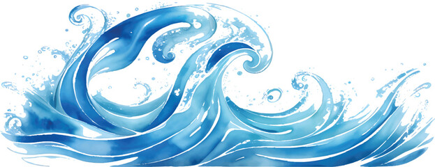 An abstract blue water splash design, a swirling wave of liquid texture isolated on a white backdrop