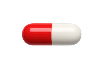 Red and white capsule pill representing medicine, drug, and pharmacy concepts on transparent background