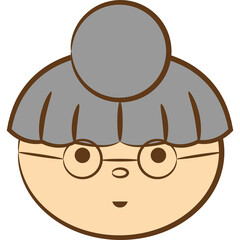 Cartoon Illustration of a Kindly Elderly Woman with Gray Hair Wearing Glasses and a Small Smile...