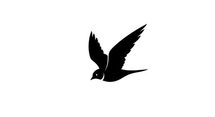 Flying swallow silhouette vector icon. Simple black bird logo. Minimalist graphic symbol of freedom, hope, and nature. Isolated on white