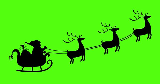 Santa Claus Silhouette with Sleigh and Reindeer at Christmas 