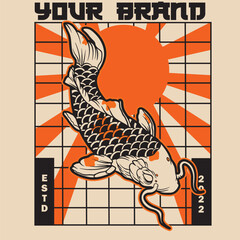 vector illustration of japanese fish painting, it can be use for shirt design or poster	
