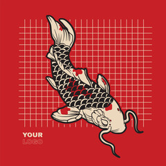 vector illustration of japanese fish painting, it can be use for shirt design or poster	

