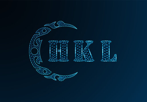 Low poly letter logo HKL design. HKL letter logo low poly vector design on blue color gradient background. HKL logo low poly design