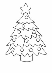 Christmas tree coloring page for preschool kids. Fun holiday activity to color ornaments and stars. Perfect for Christmas lessons.