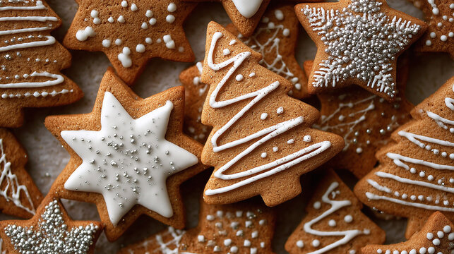 Decorated Christmas Gingerbread Cookies Background