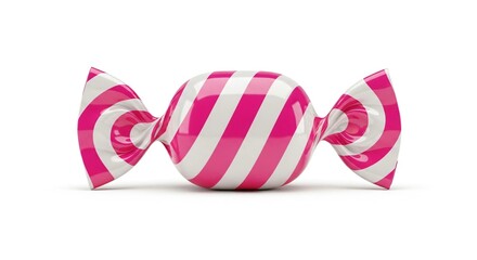 Sweet pink and white striped candy, a delightful treat isolated on white.