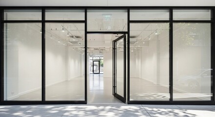 Modern empty storefront with open glass door, a clean commercial space ready for business