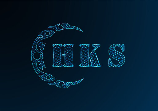 Low poly letter logo HKS design. HKS letter logo low poly vector design on blue color gradient background. HKS logo low poly design