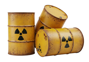 Hazardous radioactive waste barrels with warning symbols for dangerous material storage
