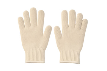 Obraz premium Pair of beige knitted work gloves ready protecting hands performing tasks on transparent background