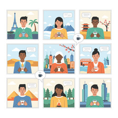 Global Coffee & Communication Vector Illustration