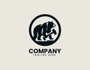 Obraz premium Strong black bear symbolizing iron blacksmith power in bold vintage vector logo design illustration