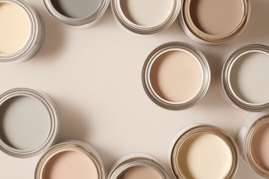 Modern neutral color palette for calm spaces. Mocha Mousse and beige tones create warmth. Minimalist pastel colors for elegant interiors. Trendy paint shades for cozy home design.