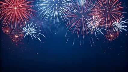 A dazzling display of red, white, and blue fireworks illuminates the night sky, creating a spectacular celebration of light and color, filling the darkness