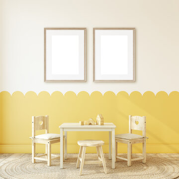 Interior of playroom. Frame mockup. 3d render.