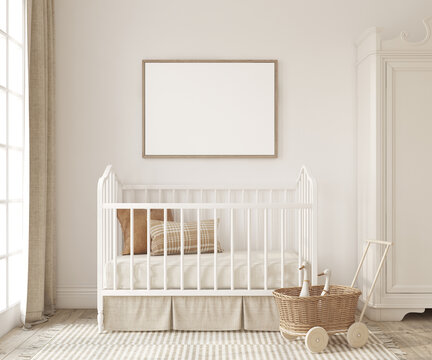 Nursery interior in scandinavian style. 3d render.