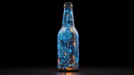 Futuristic digital bottle with glowing circuit design showcasing innovative technology and modern electronic elements for advanced cyber theme in high-tech digital art
