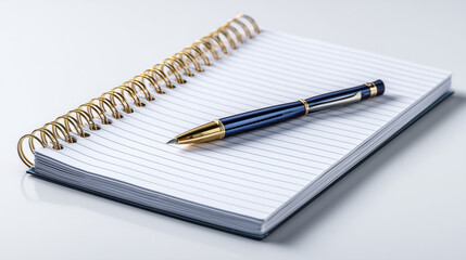 Elegant pen on an open spiral notebook
