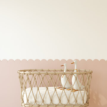 Nursery interior in boho style. 3d render.