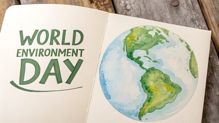 A vibrant illustration of world environment day, isolated on white background, showcasing a watercolor earth alongside a bold, ecoconscious message