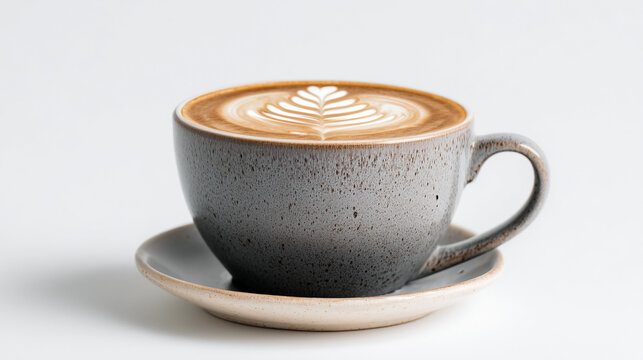 Latte art coffee in ceramic cup