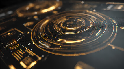 Futuristic digital interface with concentric circles and data visualization