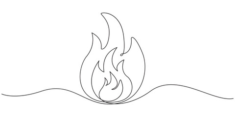 Fire icon one line art vector illustration,2