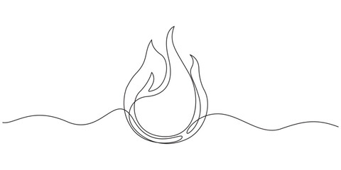 Fire icon one line art vector illustration,2