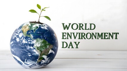 World environment day illustration of earth with plant isolated on white background, symbolizing environmental awareness and sustainability for a greener future