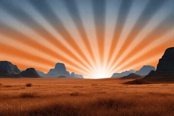 Fototapeta premium Retro-style poster of sunrise over desert with vintage text